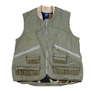 Vintage Columbia Utility Hunting Shooting Camo Fleece Lined Cargo Vest Medium